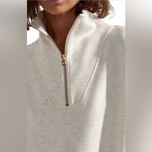 Varley Women's Ivory Marl Sleeveless Half zip double soft top